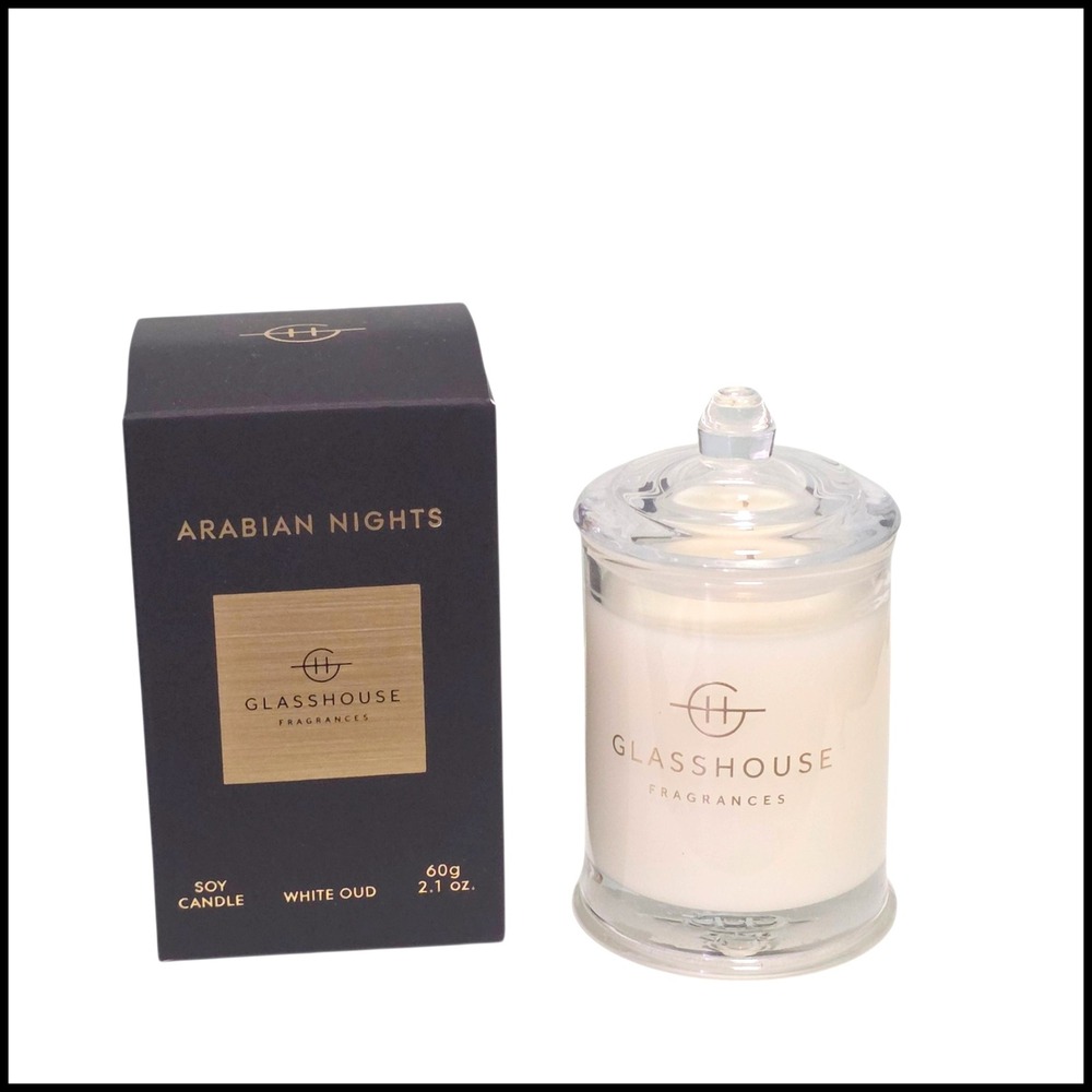 Glasshouse Fragrances Arabian Nights White Oud Soy Candle 60g 2.1oz with‎ Box